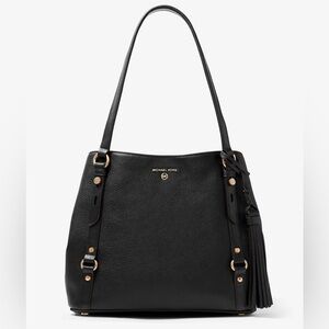 Excellent Michael Kors Carrie Large Pebbled Leather Shoulder Bag Black With Gold